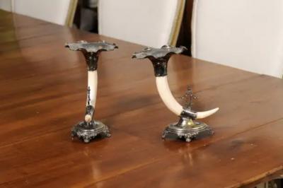 English Victorian Rodgers Sons 19th Century Game Animal Horns on Silver Mounts