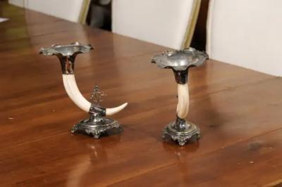 English Victorian Rodgers Sons 19th Century Game Animal Horns on Silver Mounts