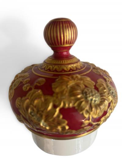 English Victorian Royal Crown Darby red porcelain spherical shaped cover urn