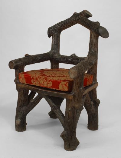 English Victorian Rustic Style Glazed Brown Terra Cotta Arm Chair