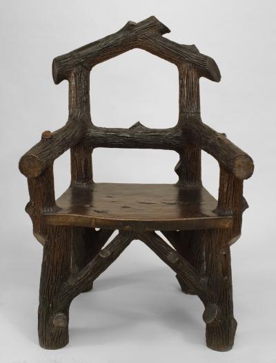 English Victorian Rustic Style Glazed Brown Terra Cotta Arm Chair