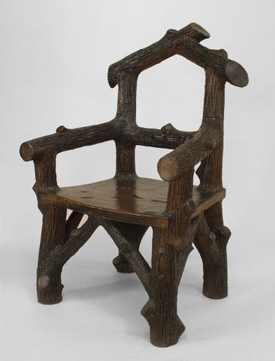 English Victorian Rustic Style Glazed Brown Terra Cotta Arm Chair