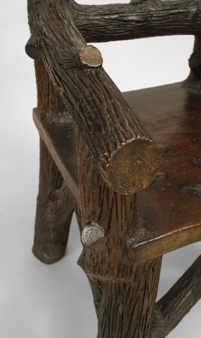 English Victorian Rustic Style Glazed Brown Terra Cotta Arm Chair