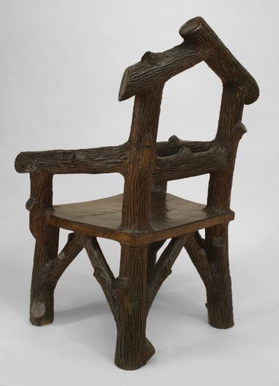 English Victorian Rustic Style Glazed Brown Terra Cotta Arm Chair