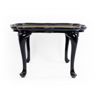 English Victorian Scalloped Gold Glass and Ebonized Wood Coffee Table