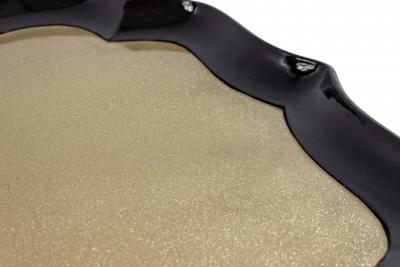 English Victorian Scalloped Gold Glass and Ebonized Wood Coffee Table