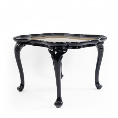 English Victorian Scalloped Gold Glass and Ebonized Wood Coffee Table