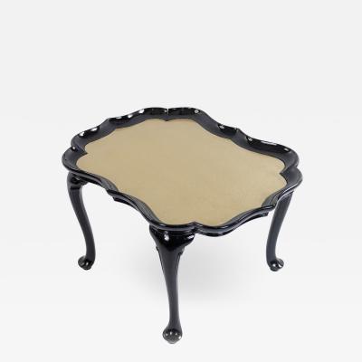 English Victorian Scalloped Gold Glass and Ebonized Wood Coffee Table