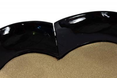 English Victorian Scalloped Gold Glass and Ebonized Wood Coffee Table