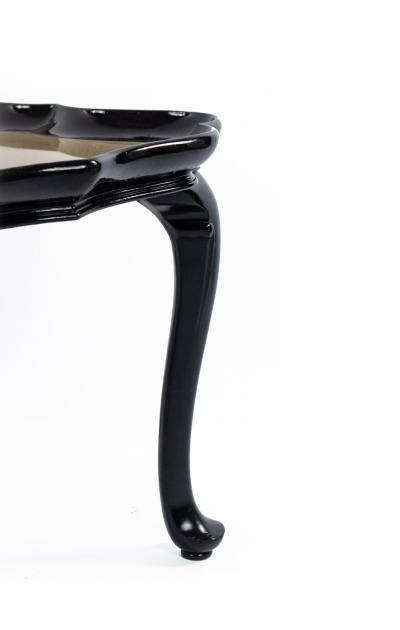English Victorian Scalloped Gold Glass and Ebonized Wood Coffee Table