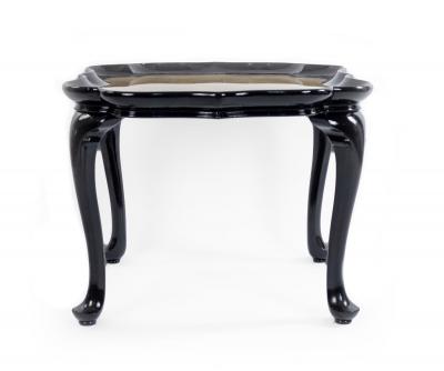 English Victorian Scalloped Gold Glass and Ebonized Wood Coffee Table