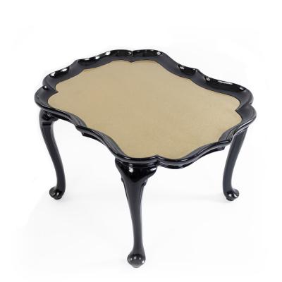 English Victorian Scalloped Gold Glass and Ebonized Wood Coffee Table