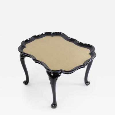 English Victorian Scalloped Gold Glass and Ebonized Wood Coffee Table