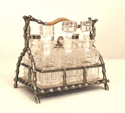 English Victorian Silver Plate and Crystal Cruet Set