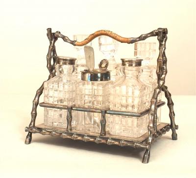 English Victorian Silver Plate and Crystal Cruet Set