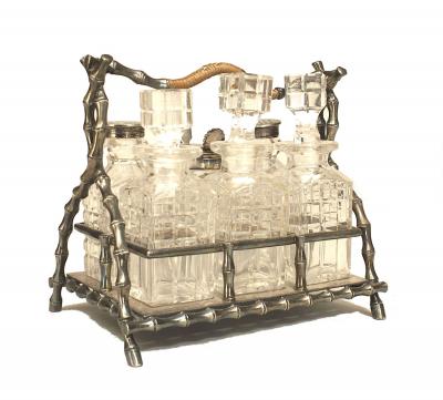 English Victorian Silver Plate and Crystal Cruet Set
