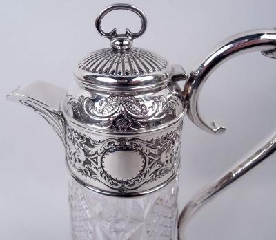 English Victorian Sterling Silver Brilliant Cut Glass Claret Jug 1898