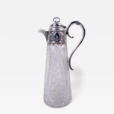 English Victorian Sterling Silver Brilliant Cut Glass Claret Jug 1898
