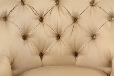 English Victorian Style Beige Tufted Fringed Tub Armchair