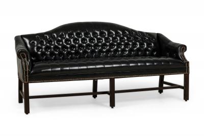 English Victorian Style Black Tufted Camelback Sofa