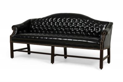 English Victorian Style Black Tufted Camelback Sofa