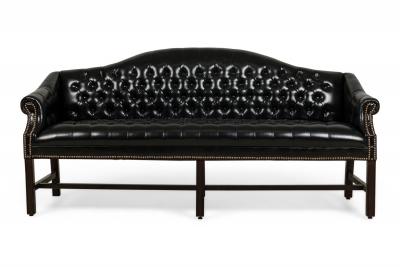 English Victorian Style Black Tufted Camelback Sofa