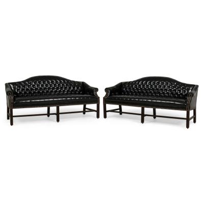 English Victorian Style Black Tufted Camelback Sofa