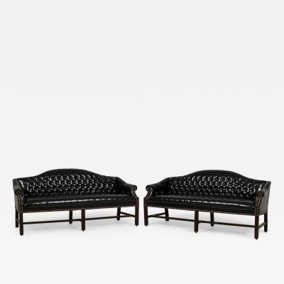 English Victorian Style Black Tufted Camelback Sofa