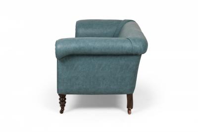 English Victorian Style Blue Gray Textured Vinyl Upholstered Sofa manner of How