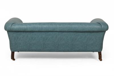 English Victorian Style Blue Gray Textured Vinyl Upholstered Sofa manner of How