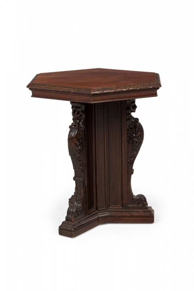 English Victorian Style Carved Mahogany Hexagonal Occasional End Table