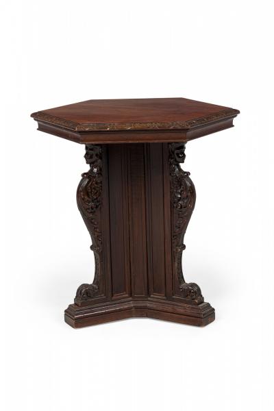 English Victorian Style Carved Mahogany Hexagonal Occasional End Table