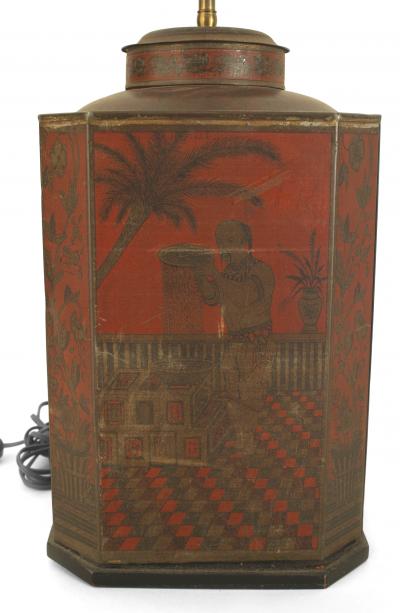 English Victorian Style Chinoiserie Red Tole Table Lamp