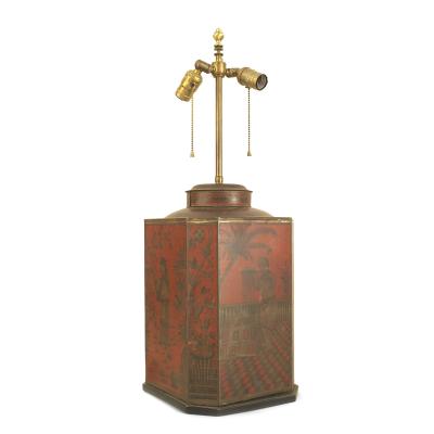 English Victorian Style Chinoiserie Red Tole Table Lamp