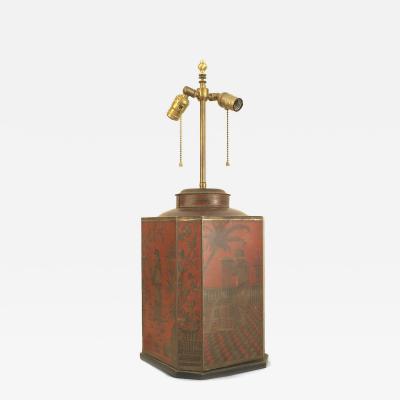 English Victorian Style Chinoiserie Red Tole Table Lamp
