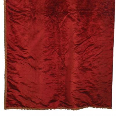 English Victorian Style Maroon Velvet Corded Border Drape
