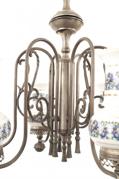 English Victorian Style Patinated Pewter 6 Arm Chandelier