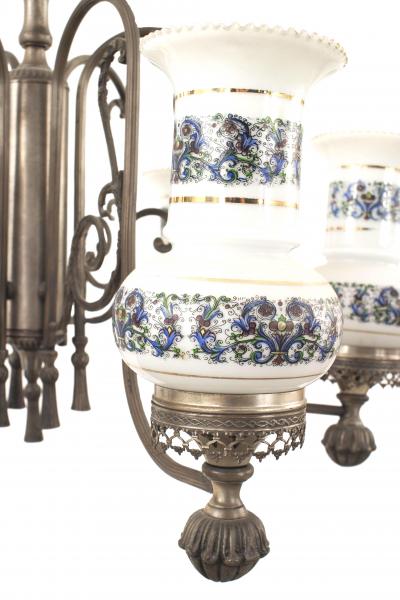 English Victorian Style Patinated Pewter 6 Arm Chandelier