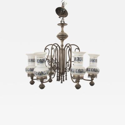 English Victorian Style Patinated Pewter 6 Arm Chandelier