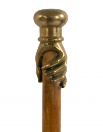 English Victorian Style Wood and Bronze Cane with Hand