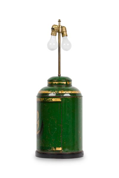 English Victorian Tole Green Caddy Table Lamp
