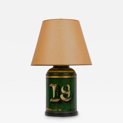 English Victorian Tole Green Caddy Table Lamp
