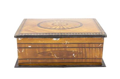 English Victorian Trompe Loeil Marquetry Tin Box
