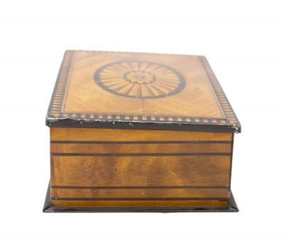 English Victorian Trompe Loeil Marquetry Tin Box