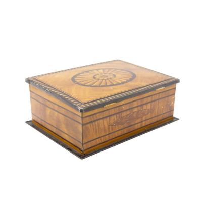 English Victorian Trompe Loeil Marquetry Tin Box