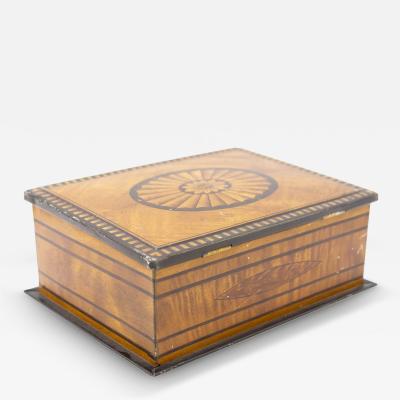 English Victorian Trompe Loeil Marquetry Tin Box