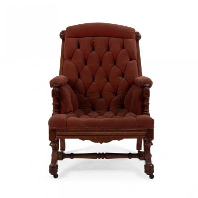 English Victorian Tufted Walnut Arm Chair