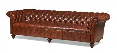 English Victorian Warm Brown Leather Tufted Chesterfield Sofa