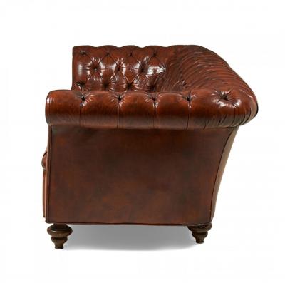 English Victorian Warm Brown Leather Tufted Chesterfield Sofa