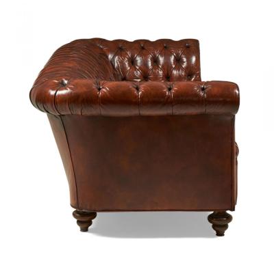 English Victorian Warm Brown Leather Tufted Chesterfield Sofa